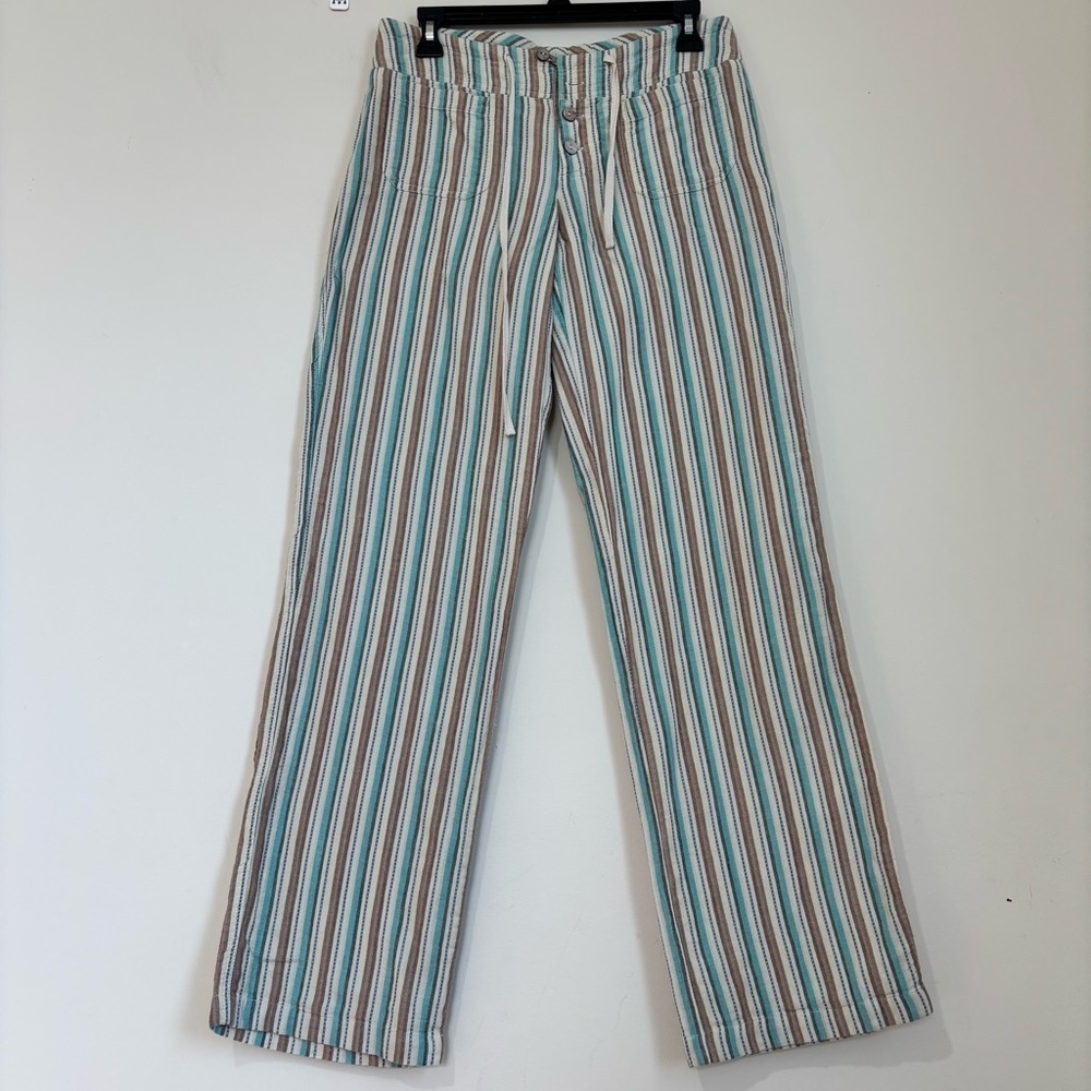 Sundance Shobu Striped blue white straight leg mid rise relaxed slouchy pants S